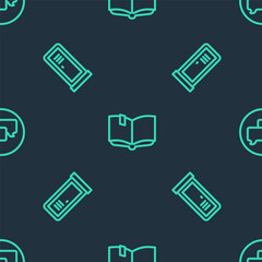 Set line Open book, Locker or changing room and Speech bubble chat on seamless pattern. Vector