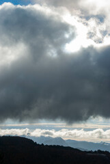 Landscape with gray clouds sky