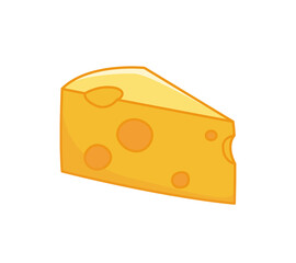 Triangular piece of cheese with holes. Dairy product vector illustration in cartoon childish style. Isolated funny clipart on white background. cute print.