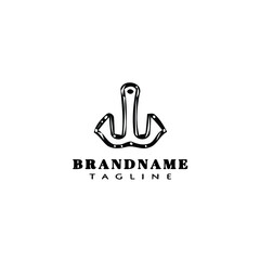 fishing hook logo cartoon design template icon black isolated vector illustration
