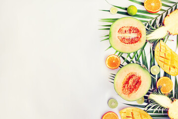 tropical food background with exotic juicy fruits