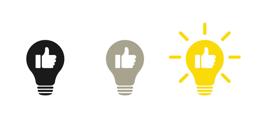 Thumb up, social media web design. Idea lamp icon. Flat style - stock vector