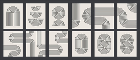 Set of Mid century modern minimalist art print with organic natural shape.