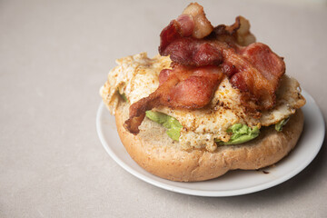 open face bacon egg and avocado sandwhich 