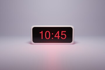 3d alarm clock displaying current time with hour and minute 10.45 - Digital clock with red numbers - Time to wake up, attend meeting or appointment - Ring bounce alarm clock background image