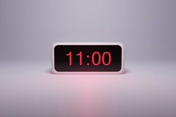3d alarm clock displaying current time with hour and minute 11.00 11 am - Digital clock with red...