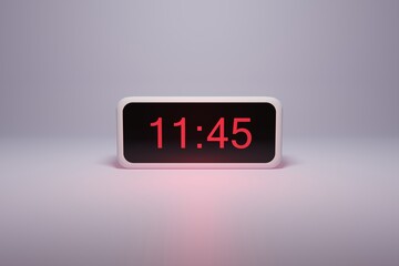 3d alarm clock displaying current time with hour and minute 11.45 - Digital clock with red numbers - Time to wake up, attend meeting or appointment - Ring bounce alarm clock background image