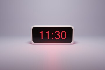 3d alarm clock displaying current time with hour and minute 11.30 - Digital clock with red numbers...