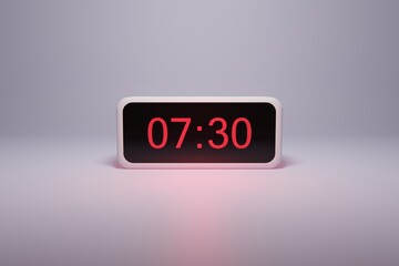 3d alarm clock displaying current time with hour and minute 07.30 - Digital clock with red numbers...