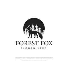 Forest fox logo standing tall facing Vintage Silhouette Retro Hipster Logo Design