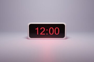3d alarm clock displaying current time with hour and minute 12.00 12 am pm mid day - Digital clock...