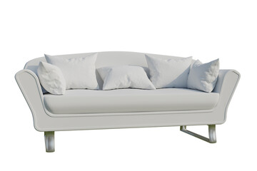 white sofa with pillows modern style sofa render 3D illustration with clipping path
