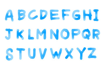 Watercolor font type handwritten and hand draw doodle abc letters.