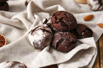 Chocolate brownie cookies on table