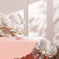 3D rendering image illustration of empty space podium display for product mockup natural background