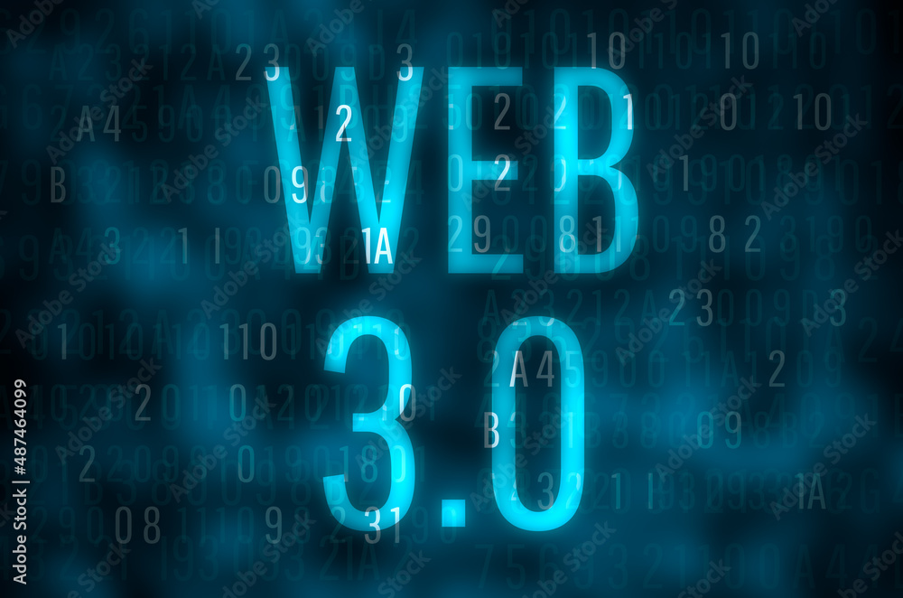 Poster web 3.0 text on virtual screen internet concept on background.
