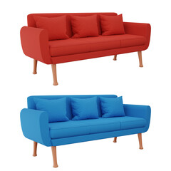red and blue sofa Modern style sofa in the living room rendering 3d illustration with clipping path