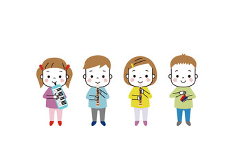 楽器を演奏している四人の子どもたち