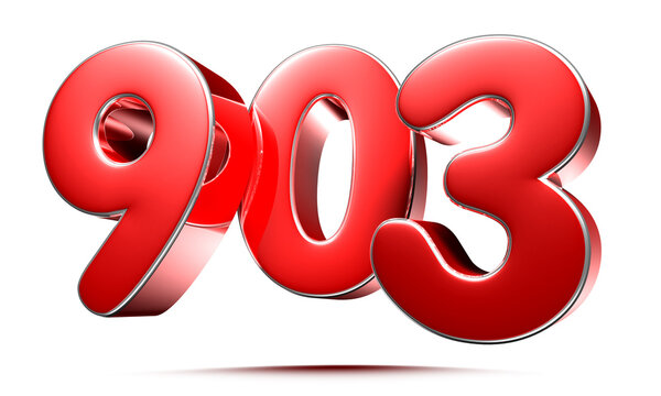 Rounded red number 903 on white background 3D illustration with clipping path