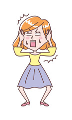 頭を抱えてショックを受ける若い女性