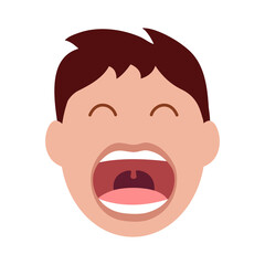 Man open his mouth in flat design on white background.