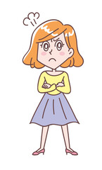 腕組みをして怒っている若い女性