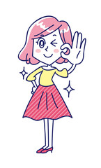 オッケーサインをする笑顔の若い女性