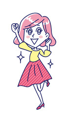 ガッツポーズで喜ぶ若い女性