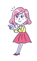 指差しでおすすめを紹介する若い女性