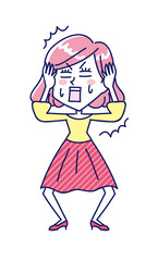 頭を抱えてショックを受ける若い女性