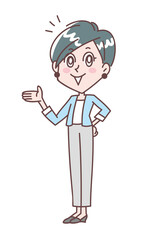 手のひらを見せて案内をする若い女性