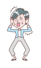 Obraz premium 頭を抱えてショックを受ける若い女性