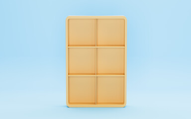 Empty shelf with blue background, 3d rendering.