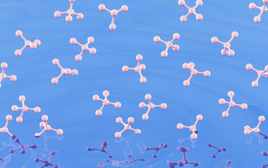 Molecules floating on the water, 3d rendering.