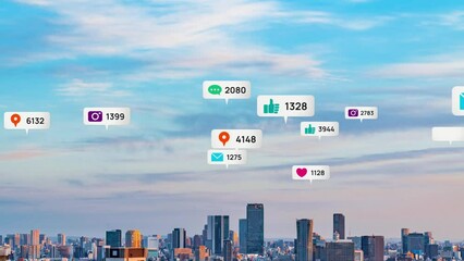 Society and communication network concept. Mobile app. Social networking service.