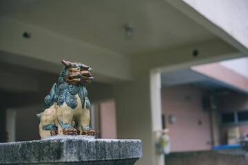 Okinawan lion (or lion dog) statues, placed as talismans against evil at entrances and on roofs