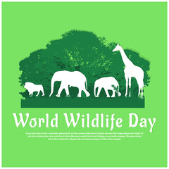 World Wildlife Day with the animal in the forest, Paper art, and digital craft style.