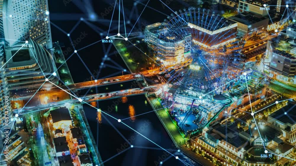 Aufkleber Modern city and communication network concept. IoT (Internet of Things). Smart city. Digital transformation.