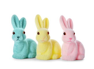 Different cute Easter bunnies on white background