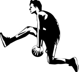a silhouette illustration of a freestyle slam dunk man, white background. - obrazy, fototapety, plakaty