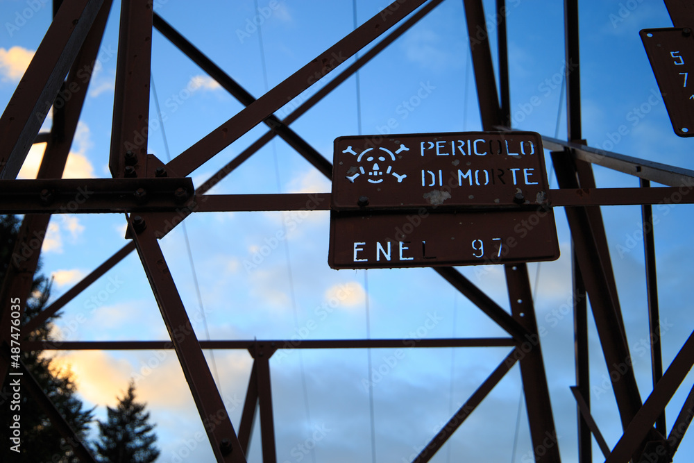 Poster Closeup of an Electricity pylon danger sign