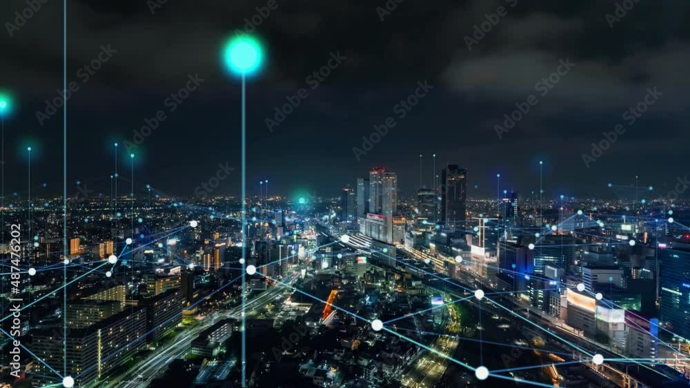 Aufkleber modern city and communication network concept. iot (internet of things). smart city. digital transfo