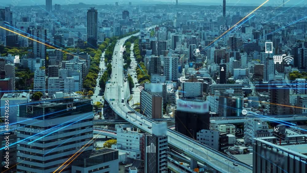 Aufkleber modern city and communication network concept. iot (internet of things). smart city. digital transfo