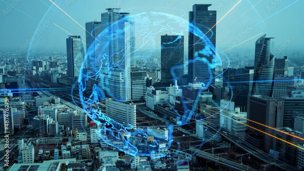 Poster Global communication network concept. Digital transformation.