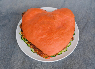Homemade pastry to celebrate Mother's Day. Heart Shape Chicken Burger. Dedicated to all the mothers...