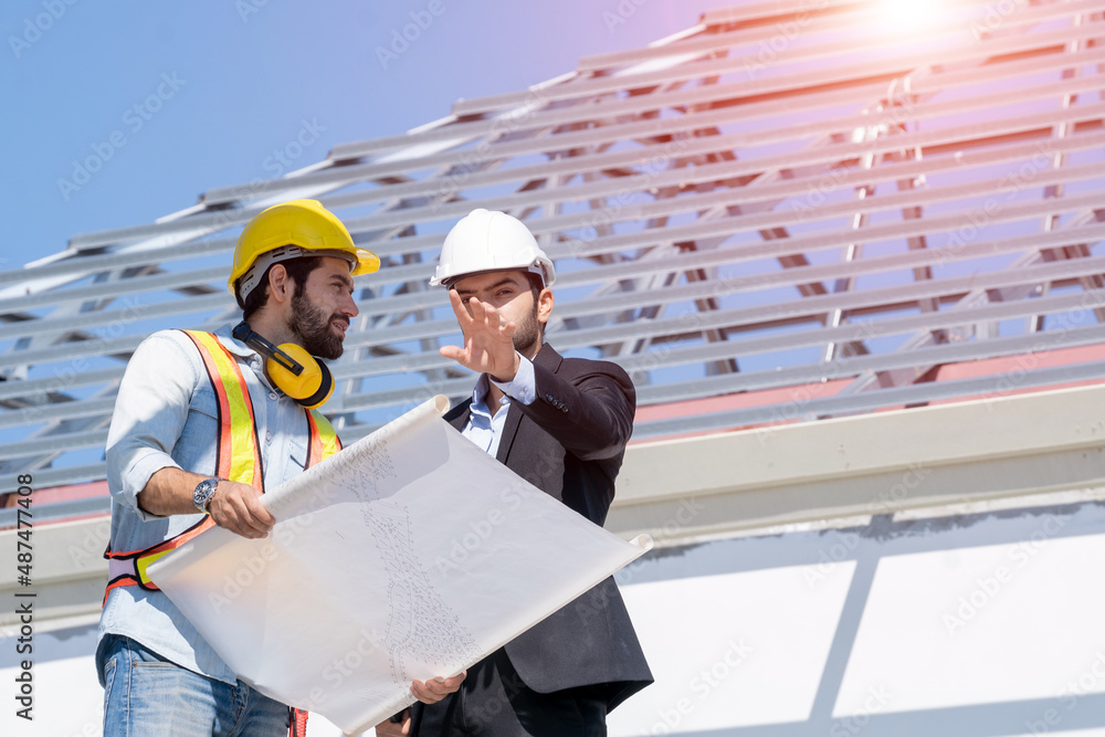 Poster the businessman or boss gives the consultant to engineer,they are consulting and solving the problem