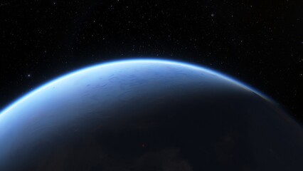 Obraz premium View of planet earth from space, detailed planet surface, science fiction wallpaper, cosmic landscape 3D render 