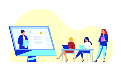 Business man meeting. Business people working together. Modern colourful flat style vector illustration isolated on white background.