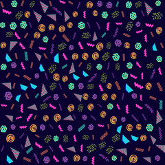 Naklejka premium 90s Nostalgia fashion vector seamlees pattern background. Cool color vintage style. Evoke 90s fashion atretic. Think bold, bright vibrant color abstract shape. Geometric element Memphis illustration