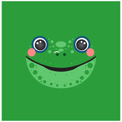 Cute frog portrait square green smile head cartoon round shape animal face, isolated vector icon illustration. Flat simple hand drawn for kids poster, ua app cards, t-shirts, baby books, clothes